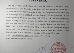 Tuyển 5-10 Nhân Viên Kinh Doanh XNK Về Dược Mỹ Phẩm